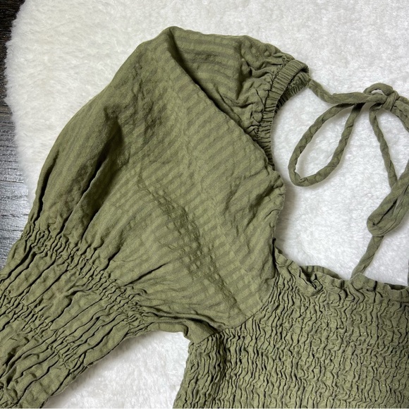 Topshop Green Shirred Long Sleeve Peplum Hem Blouse Size 2 - Picture 5 of 13